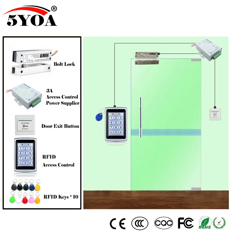 RFID Access Control System Kit Wooden Glasses Door Set+Eletric Bolt Lock+ID Card Keytab+Power Supplier+Exit Button
RFID Access Control System Kit Wooden Glasses Door Set+Eletric Bolt Lock+ID Card Keytab+Power Supplier+Exit Button