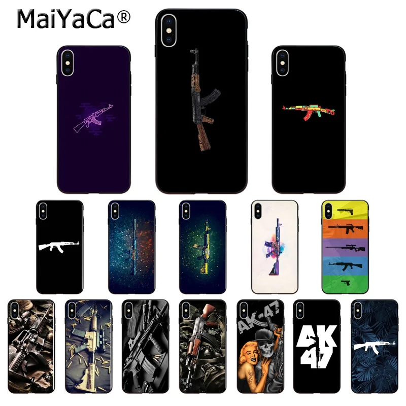 MaiYaCa Guns AK47 M4A1 Силиконовый ТПУ мягкий черный чехол для телефона Apple iPhone 8 7 6 6S Plus X XS MAX