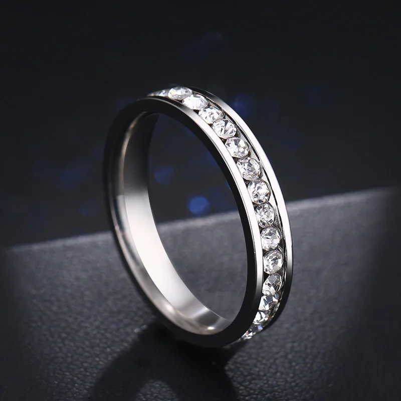 Hibobi кольца из нержавеющей стали серебряного цвета Хрустальные Обручальные для wo