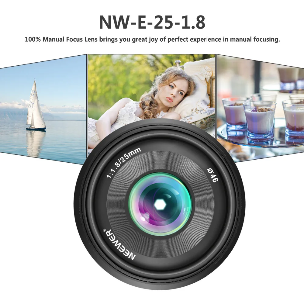 Neewer 25mm f/1.8 Manual Focus Prime Fixed Lens for Sony E-Mount Digital Mirrorless Cameras A6500, A6300, A6100, A5000, A5100
Neewer 25mm f/1.8 Manual Focus Prime Fixed Lens for Sony E-Mount Digital Mirrorless Cameras A6500, A6300, A6100, A5000, A5100