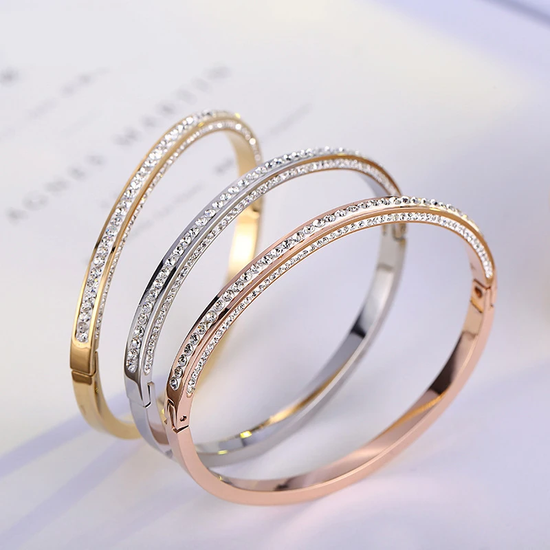 Hot Sale Three Face Crystal Rose Gold Color / Silver Color / Gold Color Stainless Steel Bangle For Women Gifts
Hot Sale Three Face Crystal Rose Gold Color / Silver Color / Gold Color Stainless Steel Bangle For Women Gifts