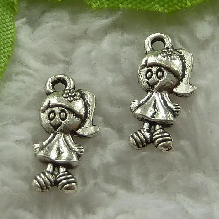 520 штук античное серебро подвески для девушки 15x7 мм #3308|girl charm|silver girlcharm girl |