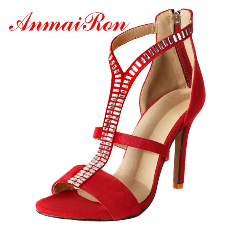 ANMAIRON Women Sexy High heels Sandals Summer Flock Shoes women Rhinstone Open toe Zipper Thin heels shoes Zipper T-strap CR140
ANMAIRON Women Sexy High heels Sandals Summer Flock Shoes women Rhinstone Open toe Zipper Thin heels shoes Zipper T-strap CR140
