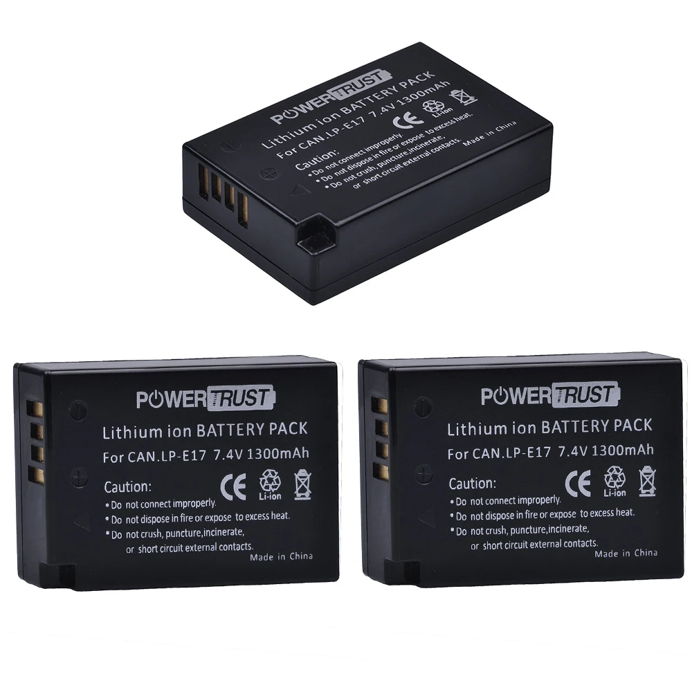 PowerTrust 3-Pack 1300mAh LP-E17 LPE17 LP E17 Lithium Ion battery for Canon EOS M3 M5 750D 760D 800D T6i T6s 8000D Kiss X8i
PowerTrust 3-Pack 1300mAh LP-E17 LPE17 LP E17 Lithium Ion battery for Canon EOS M3 M5 750D 760D 800D T6i T6s 8000D Kiss X8i