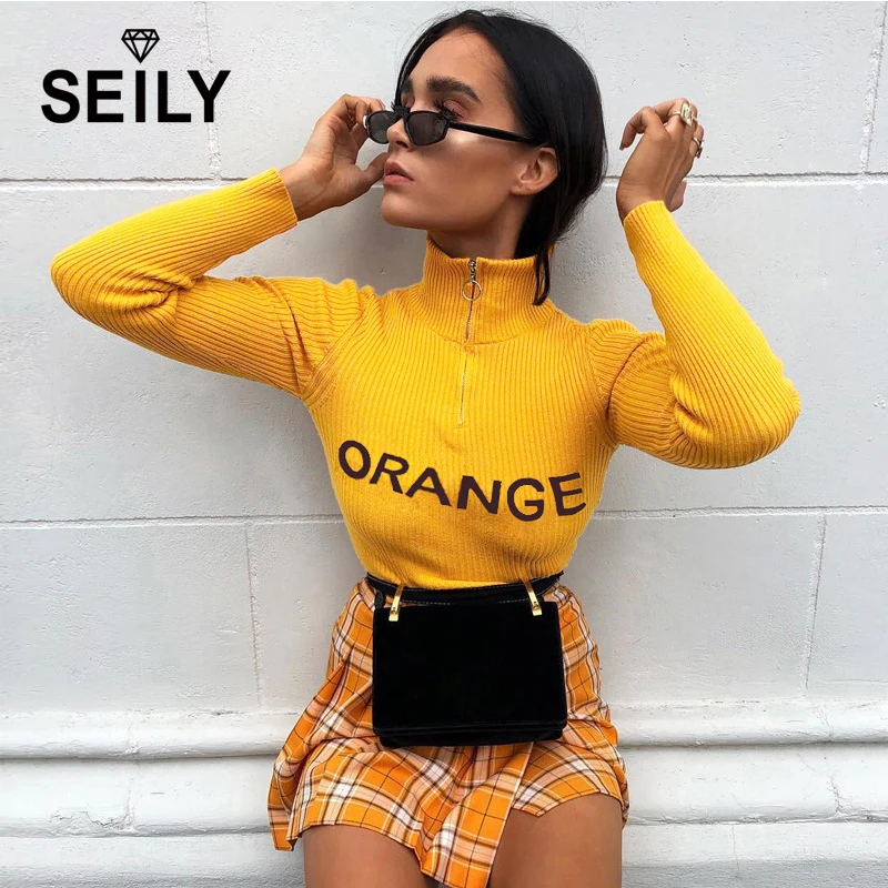 Seily Winter 2019 Letter Computer Knitted Yellow Turtleneck Sweater Women Zipper High Neck Long Sleeve Knitwear Pullover Sweter
Seily Winter 2019 Letter Computer Knitted Yellow Turtleneck Sweater Women Zipper High Neck Long Sleeve Knitwear Pullover Sweter