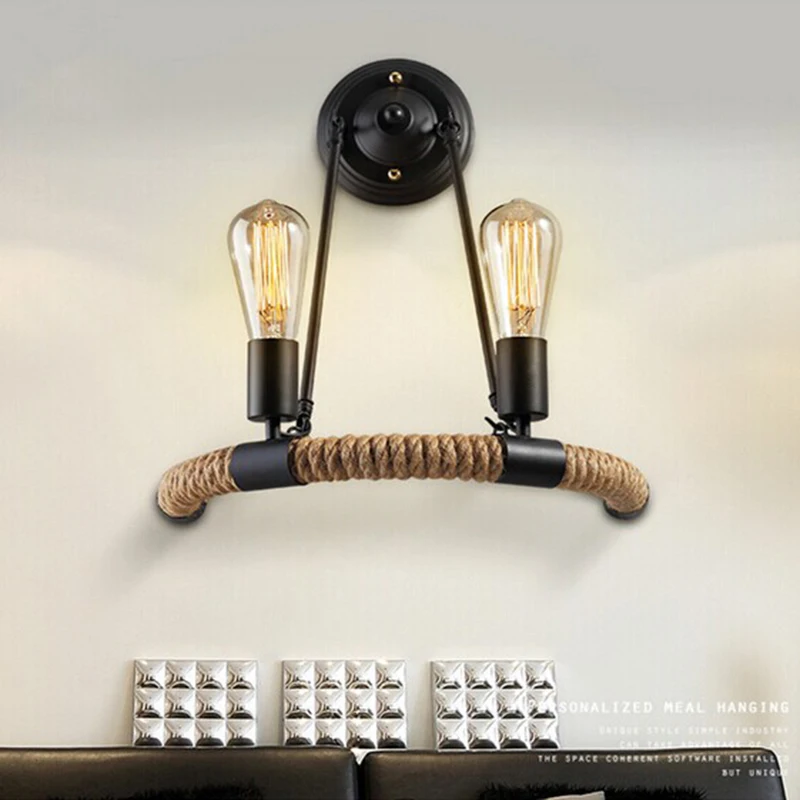 Loft Vintage Braided Hemp Rope Wall Lamps E27 2 heads Wall Lights Wall Sconces Light Fixture Restaurant light
Loft Vintage Braided Hemp Rope Wall Lamps E27 2 heads Wall Lights Wall Sconces Light Fixture Restaurant light