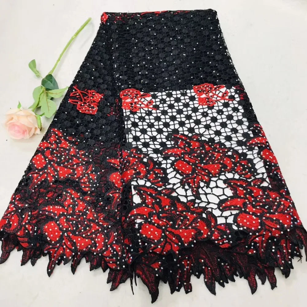 High Quality Water soluble lace fabric Nigerian Wedding African Lace Fabric red+Black guipure Cord Lace For Party ML7317
High Quality Water soluble lace fabric Nigerian Wedding African Lace Fabric red+Black guipure Cord Lace For Party ML7317