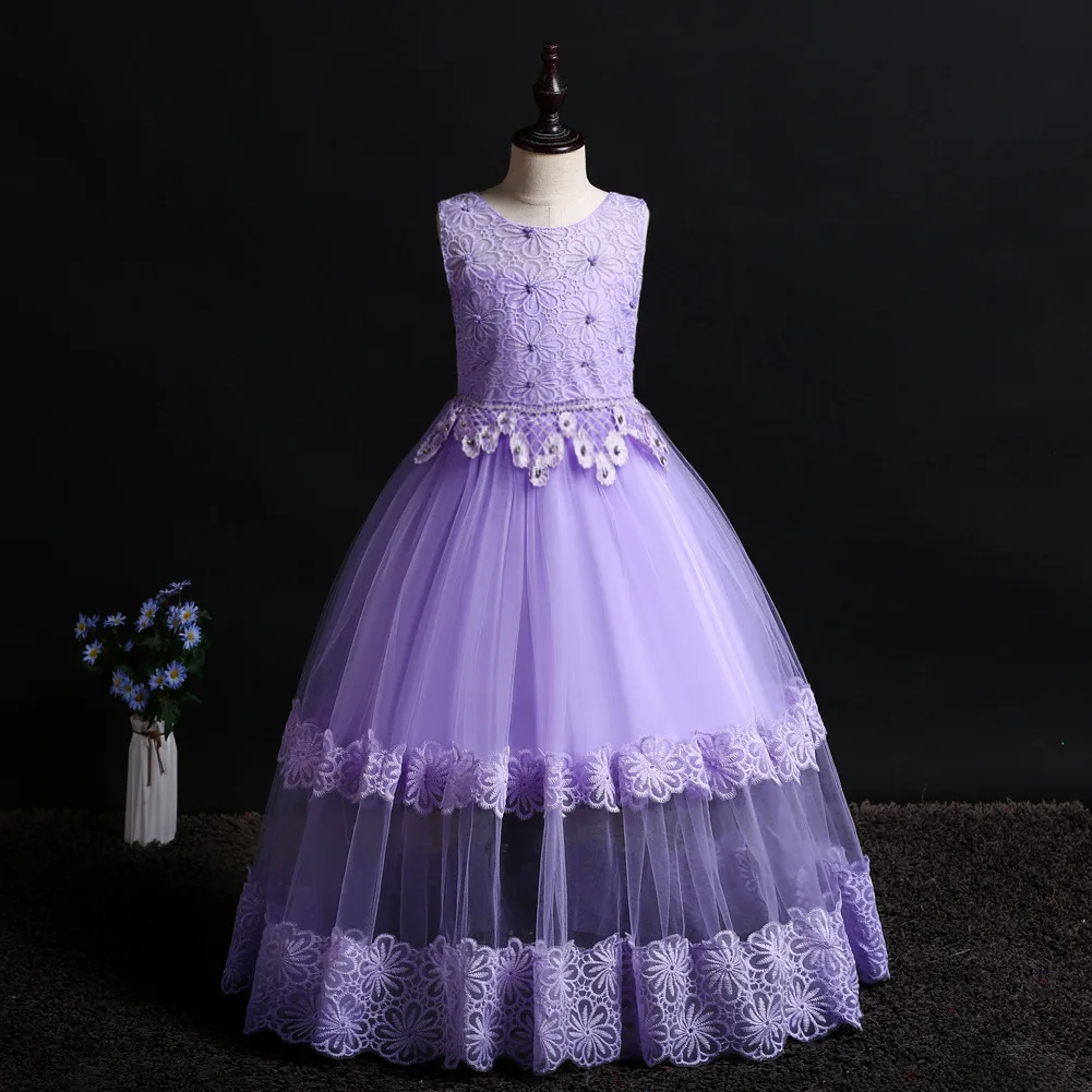 2019 European and American Girls Dress Sleeveless Lace School Performance Host Dress Wedding Dress Mopping Skirt
2019 European and American Girls Dress Sleeveless Lace School Performance Host Dress Wedding Dress Mopping Skirt