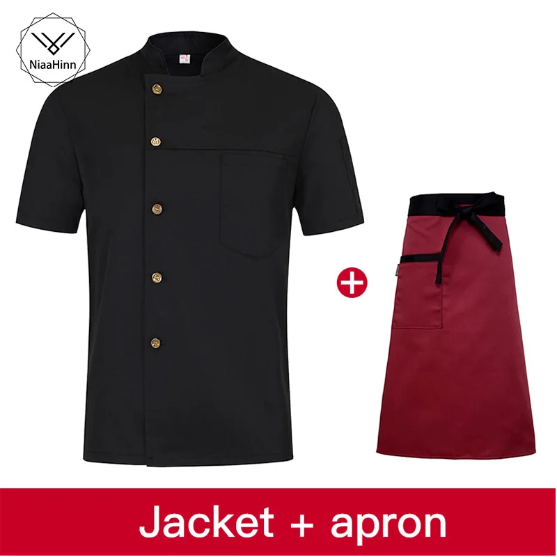 Summer men and women single-breasted breathable chef shirt kitchen uniform waiter overalls hat+apron chef jackets sushi uniform
Summer men and women single-breasted breathable chef shirt kitchen uniform waiter overalls hat+apron chef jackets sushi uniform