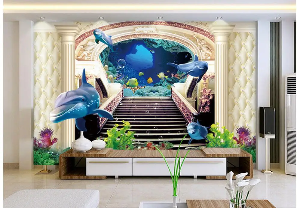 Индивидуальные обои для стен Европейская лестница подводный мир 3D TV декорация