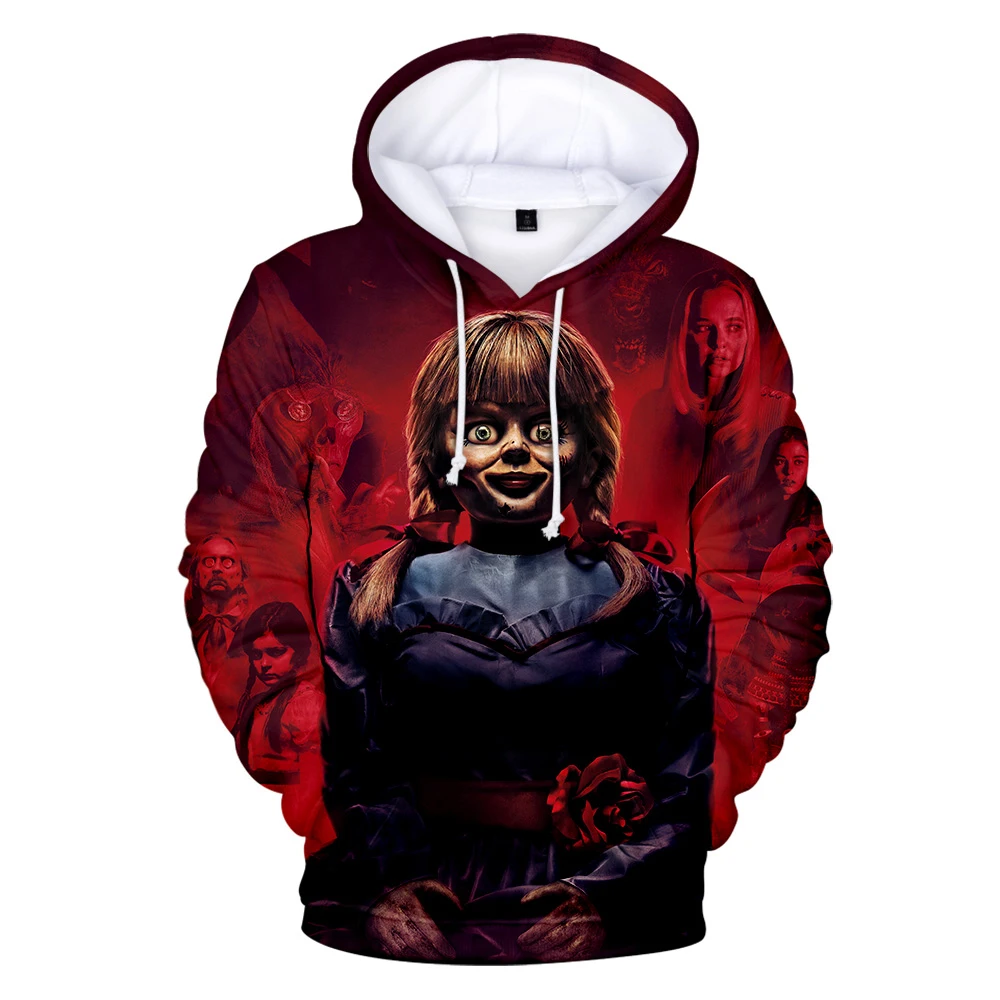 Толстовки с 3d-изображением фильма Annabelle, мужские женские свитшоты, толстовка с капюшоном в стиле Харадзюку, мужские повседневные худи с 3d-изображением Annabelle, пуловер
Толстовки с 3d-изображением фильма Annabelle, мужские женские свитшоты, толстовка с капюшоном в стиле Харадзюку, мужские повседневные худи с 3d-изображением Annabelle, пуловер