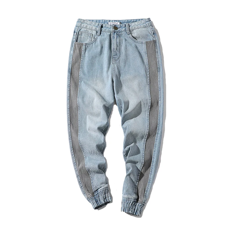 2020 High Street Fashion Men Jeans Light Blue White Wash Stripe Spliced Tapered Pants Punk Style Jogger Pants Hip Hop Jeans Men
2020 High Street Fashion Men Jeans Light Blue White Wash Stripe Spliced Tapered Pants Punk Style Jogger Pants Hip Hop Jeans Men