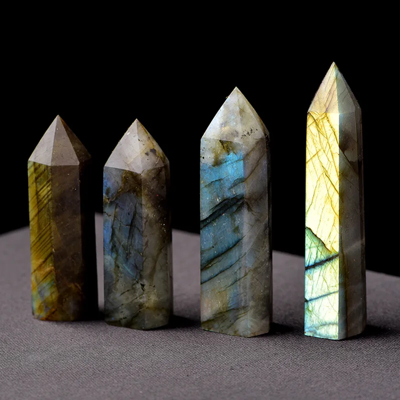 

Natural Labradorite Moonstone Crystal Stone Hexagonal Edge Degaussing Energy Stone Quartz Ornaments Random Color Drop Shipping
