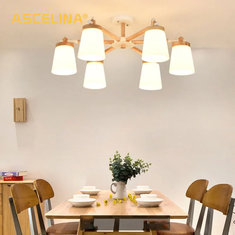 Simple wooden chandelier atmospheric art wood lamp furniture solid bedroom living room glass | Лампы и освещение