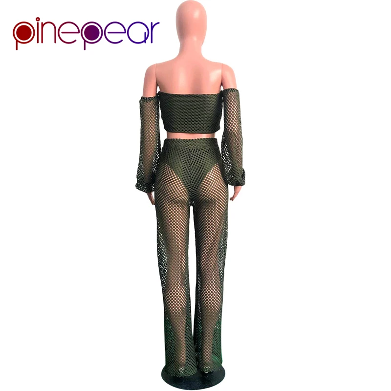 PinePear Fishnet Sexy Two Piece Set Women Off Shoulder Lantern Sleeve Crop Top + Wide Leg Pants Outfits Clubwear Drop Shipping
PinePear Fishnet Sexy Two Piece Set Women Off Shoulder Lantern Sleeve Crop Top + Wide Leg Pants Outfits Clubwear Drop Shipping