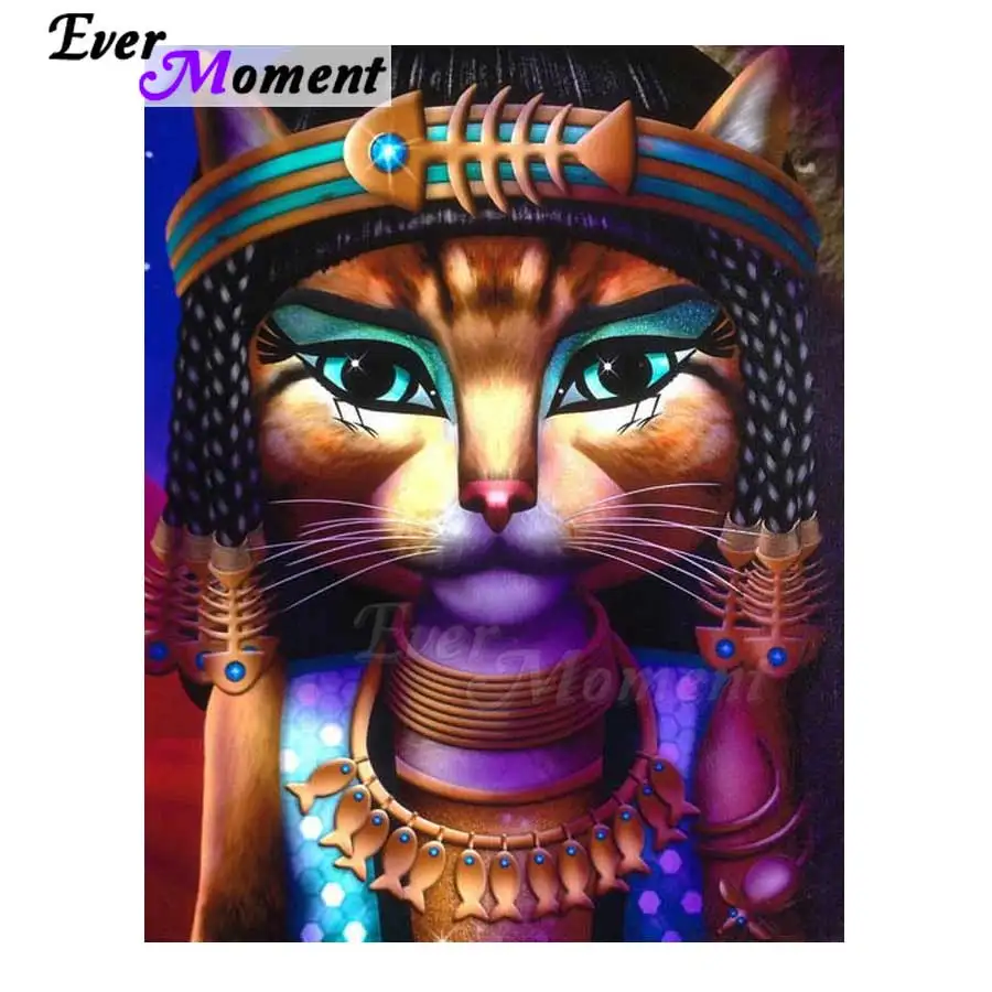 Ever Moment Алмазная картина кошка полностью квадратная мозаика украшение для дома