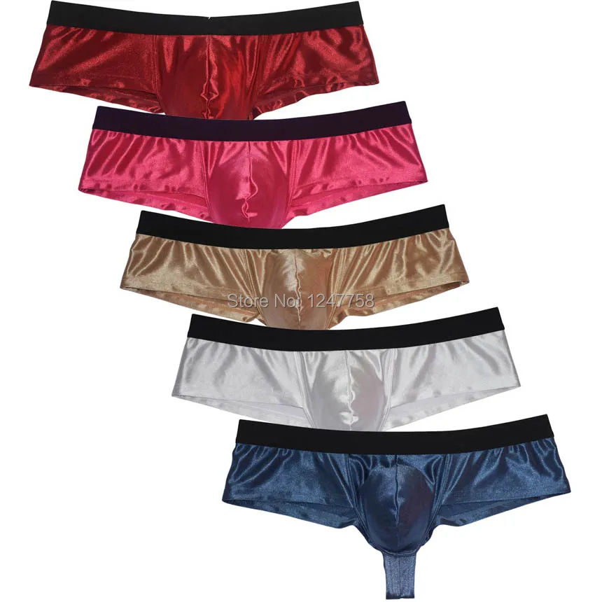 

Men Cheeky Boxer Bikini Underwear Male Shiny Fabric Shorts Trunks Shiny 1/2 Coverage Bikini Bokserki Meskie