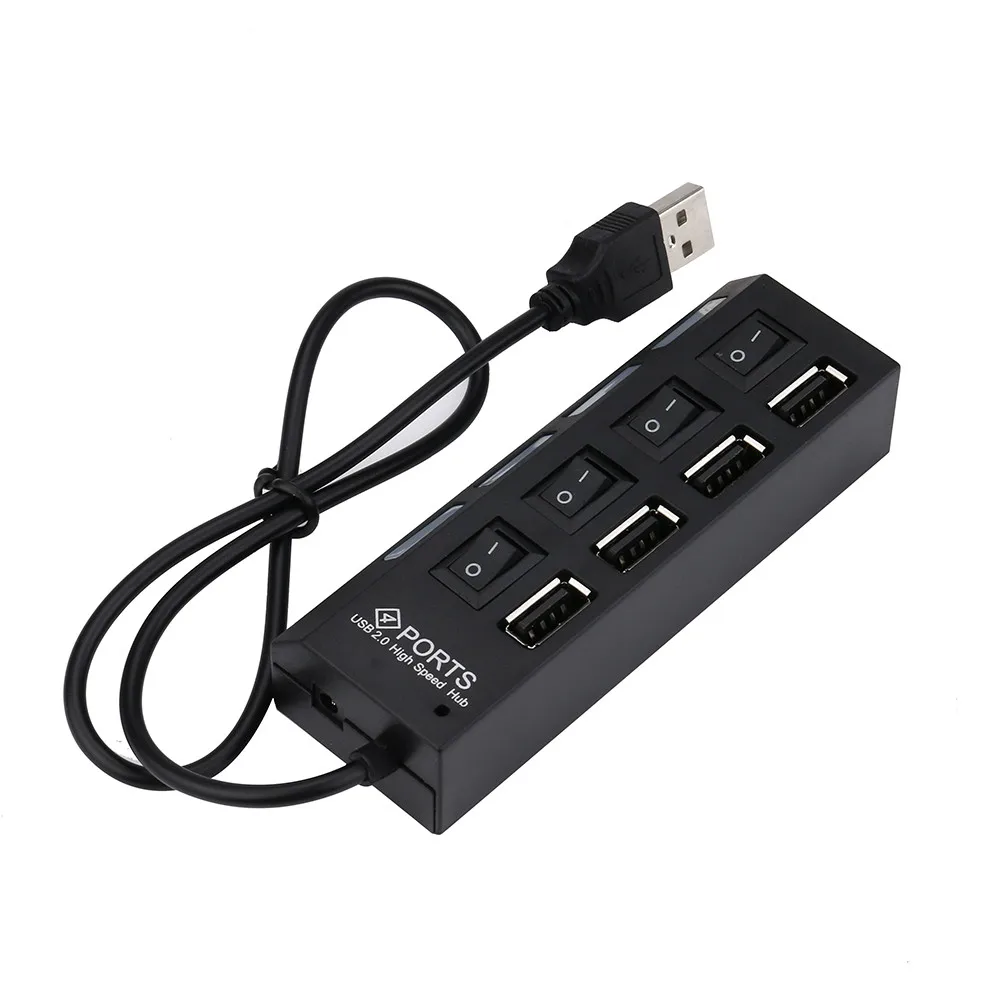 Новый 4 Порты и разъёмы USB 2 0 концентратор вкл/выкл кнопка Мощность Кабель-адаптер