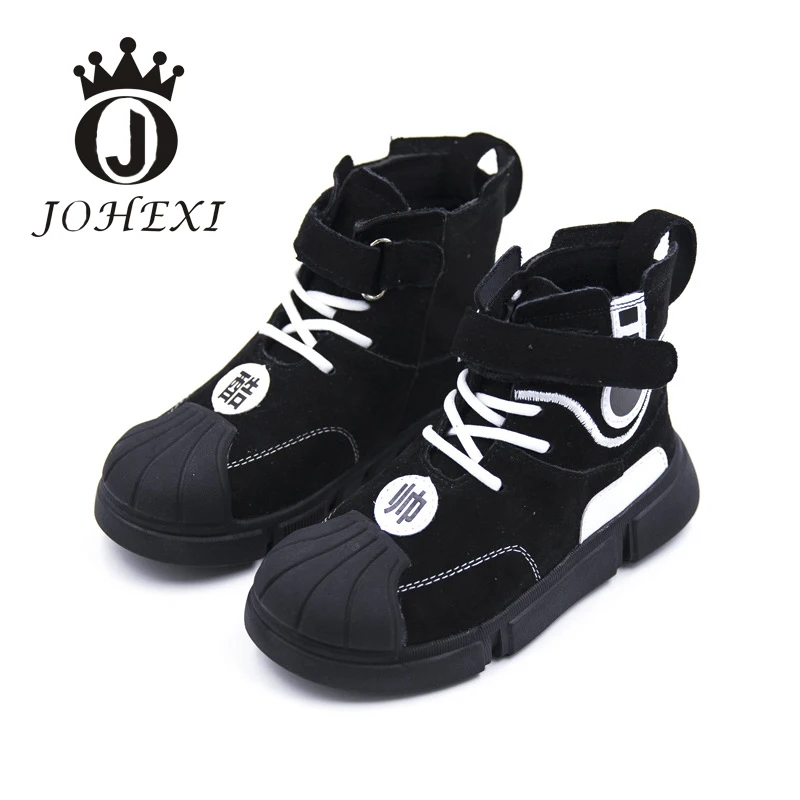 JOHEXIFashion девочка/мальчик дети кожаные кроссовки с высоким берцем осень/зима Hook &