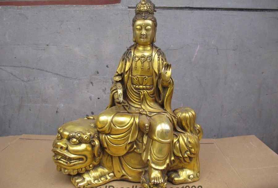 Тибетская бронзовая позолота Wenshu Манджушри Бодхисаттва Собака Лев Kwan-yin статуя
Тибетская бронзовая позолота Wenshu Манджушри Бодхисаттва Собака Лев Kwan-yin статуя