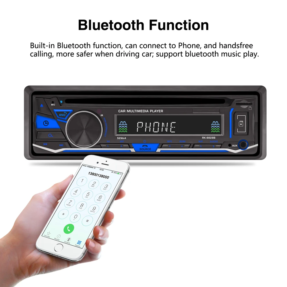 8828B Фиксированная панель автомобиля DVD радио плеер Bluetooth AM FM RDS приемник CD VCD MP3 SD 32
