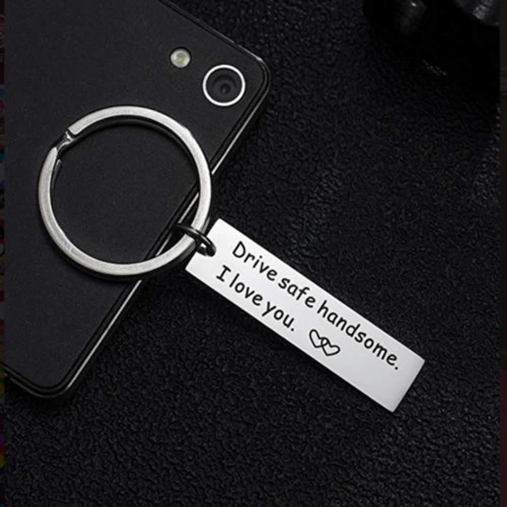 2pcs Stainless Steel Keychain engrave Key Holder Drive safe handsome I love you Pendant Car KeyChain Keyring Best Gift | Украшения и
