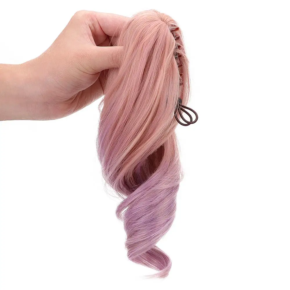 

12"Pink Purple Ombre Synthetic Hair Cosplay Lolita Wig For Women 2 Claw Ponytail Hair Extension Bob Wig With Bangs HeatResistant