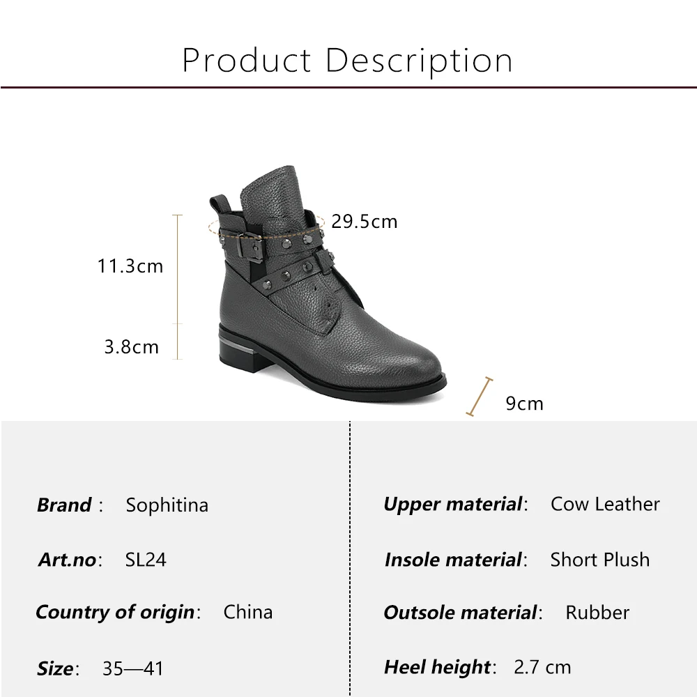 SOPHITINA Woman Ankle Boots High Quality Round Toe Low Square Heels Lady Shoes Genuine Leather Handmade Rivet Zipper Boots SL24
SOPHITINA Woman Ankle Boots High Quality Round Toe Low Square Heels Lady Shoes Genuine Leather Handmade Rivet Zipper Boots SL24