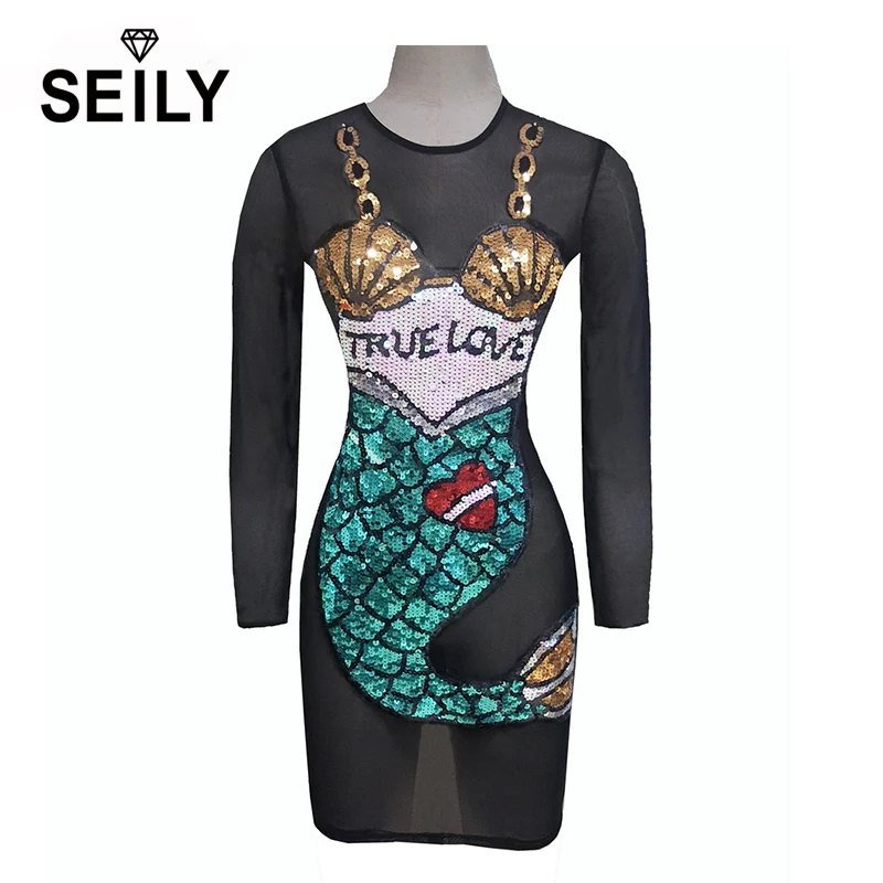 Seily Sexy Black Sequin Bodycon Club Party Mini Dress See Through Mesh Fish Tail Bra Pattern Long Sleeve Bandage Dresses 2017
Seily Sexy Black Sequin Bodycon Club Party Mini Dress See Through Mesh Fish Tail Bra Pattern Long Sleeve Bandage Dresses 2017