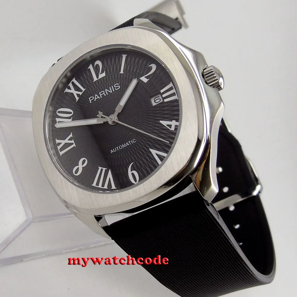 40mm Parnis black dial date Sapphire glass Miyota 821A automatic mens watch P893
40mm Parnis black dial date Sapphire glass Miyota 821A automatic mens watch P893