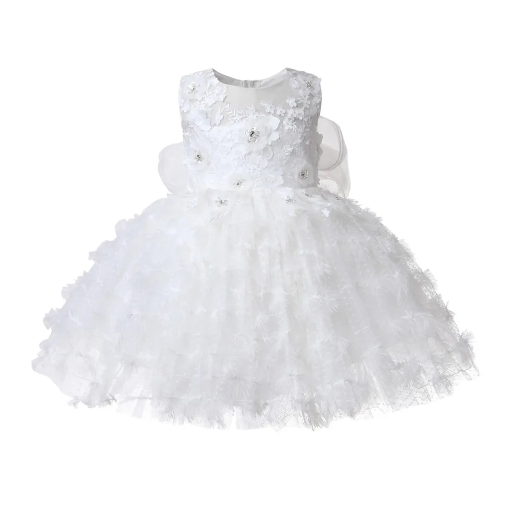 Платье на день рождения для новорожденных девочек 1 год белое кружевное