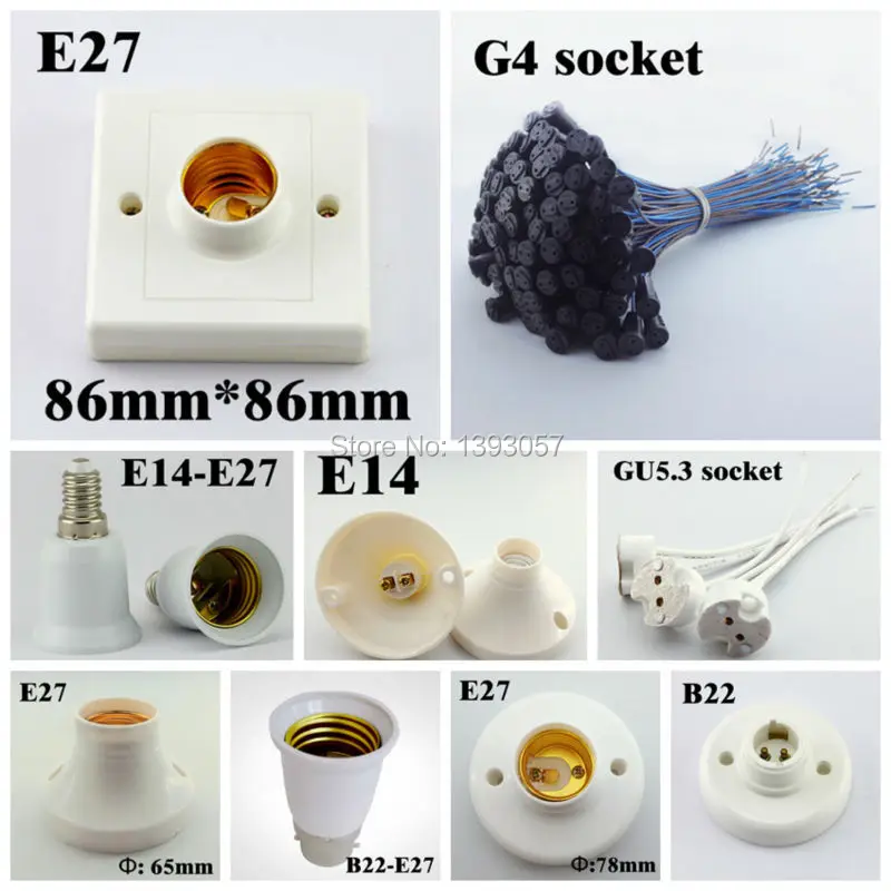 20pcs/lot E27 E14 B22 G4 Lamp Base Holder, B15 B14 Lamp Socket, GU5.3 MR16 Bulb Adapter
20pcs/lot E27 E14 B22 G4 Lamp Base Holder, B15 B14 Lamp Socket, GU5.3 MR16 Bulb Adapter