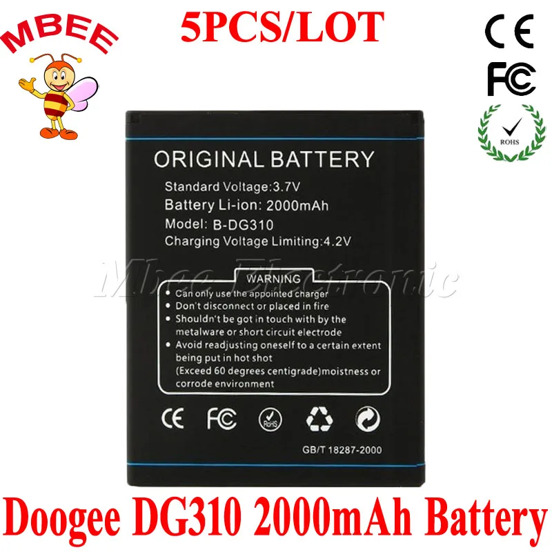 5PCS/LOT Original Doogee DG310 Battery Batterie Bateria Batterij Accumulator AKKU PIL 2000mAh B-DG310 Battery
5PCS/LOT Original Doogee DG310 Battery Batterie Bateria Batterij Accumulator AKKU PIL 2000mAh B-DG310 Battery