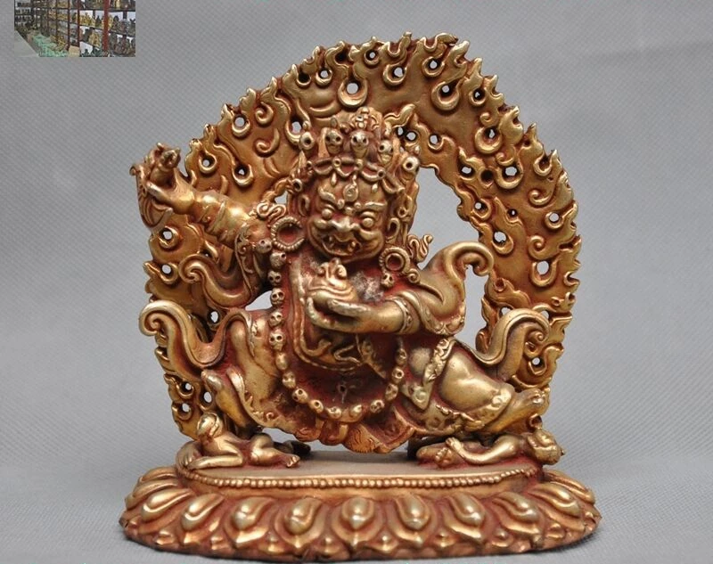 Tibetan Buddhism Bronze 24K Gold Gilt Dorje Vajra Phurpa Mahakala Buddha Statue
Tibetan Buddhism Bronze 24K Gold Gilt Dorje Vajra Phurpa Mahakala Buddha Statue