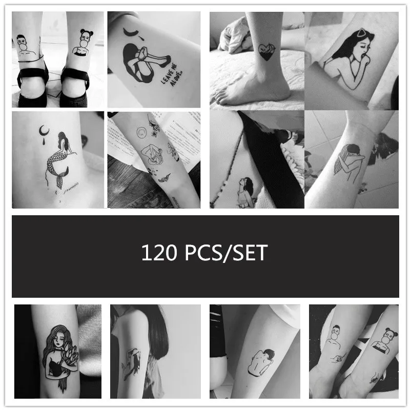 120pcs/set Fake Tattoo Black Sexy Women Temporary Tattoo Sticker Diablo Small Pattern for Body Finger Hand Tatouage Temporaire
120pcs/set Fake Tattoo Black Sexy Women Temporary Tattoo Sticker Diablo Small Pattern for Body Finger Hand Tatouage Temporaire