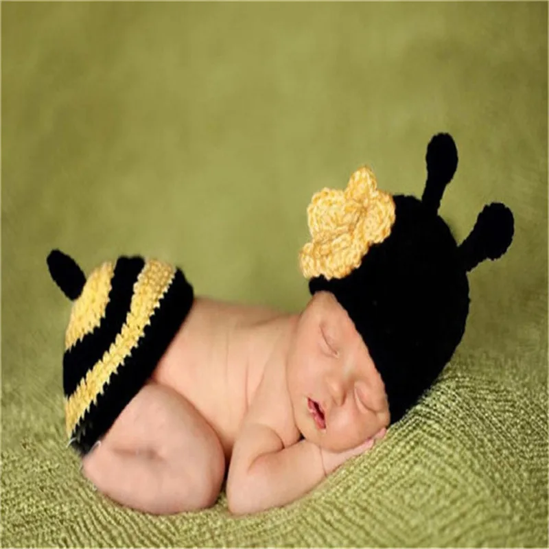 Вязаный крючком Детский костюм вязаная шапка с маленькими пчелами и цветами