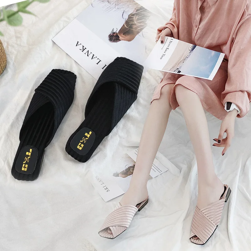 PADEGAO Summer Fashion Leisure Slippers for Women Outdoor Flock Striped Mature Slides Platform Solid Open Toe Casual Shoes | Обувь