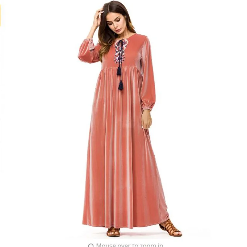Женское бархатное платье в мусульманском стиле Abayas Свободная Женская одежда