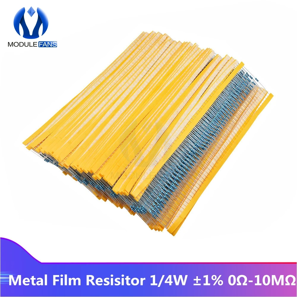 500PCS Metal Film Resistor 1/4W 0.25W 0Ohm-10Ohm 0R-10M 100R 200R 1K 1.5K 2K 3K 10K 100K 1M 2M 3M 10M Ohm Resistance 1% +1% -1%
500PCS Metal Film Resistor 1/4W 0.25W 0Ohm-10Ohm 0R-10M 100R 200R 1K 1.5K 2K 3K 10K 100K 1M 2M 3M 10M Ohm Resistance 1% +1% -1%