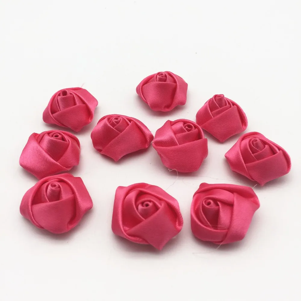 Фото 100 шт. мини розовая/фуксия/желтая лента розы цветы 20 25 мм для скрапбукинга сделай(China)