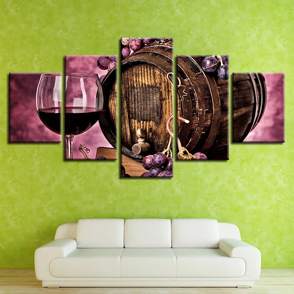 HD печатная Современная Картина на холсте для гостиной 5 панелей винный бочонок