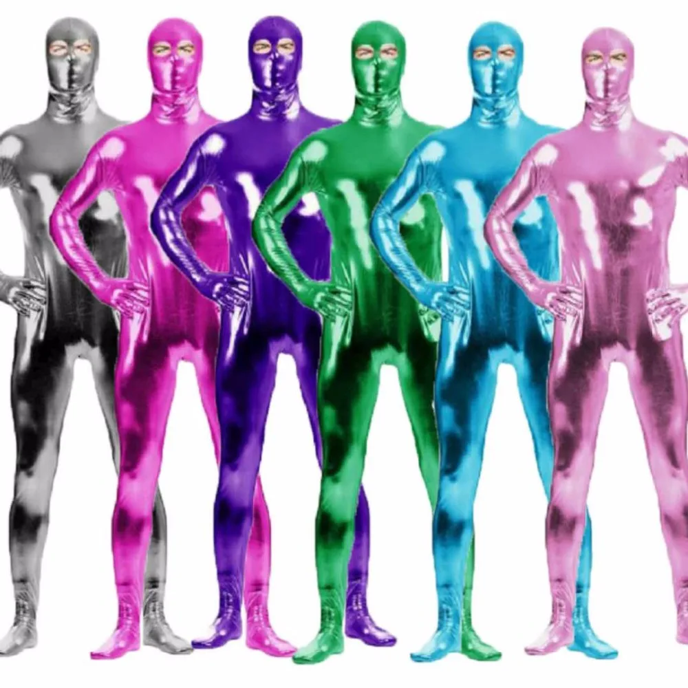 Металлический спандекс боди комбинезон сексуальный унисекс Zentai полный костюм