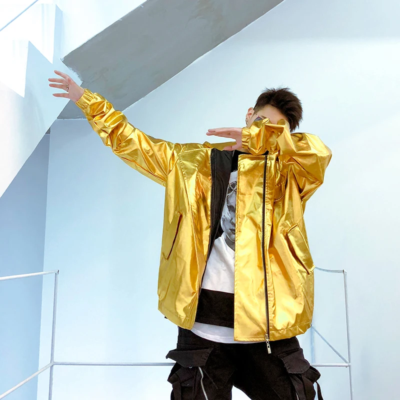 Men's Fashion DJ Gold Or Silver Hooded Bright Cloak Bar Nightclub Singer Dancer Dj Ds Stage Show Design Jacket Costume
Men's Fashion DJ Gold Or Silver Hooded Bright Cloak Bar Nightclub Singer Dancer Dj Ds Stage Show Design Jacket Costume