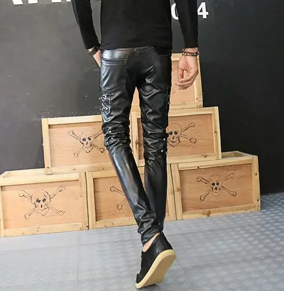 Fashion Rivets motorcycle faux leather tight pants men casual trousers feet pu pants for men pantalon homme british style black
Fashion Rivets motorcycle faux leather tight pants men casual trousers feet pu pants for men pantalon homme british style black