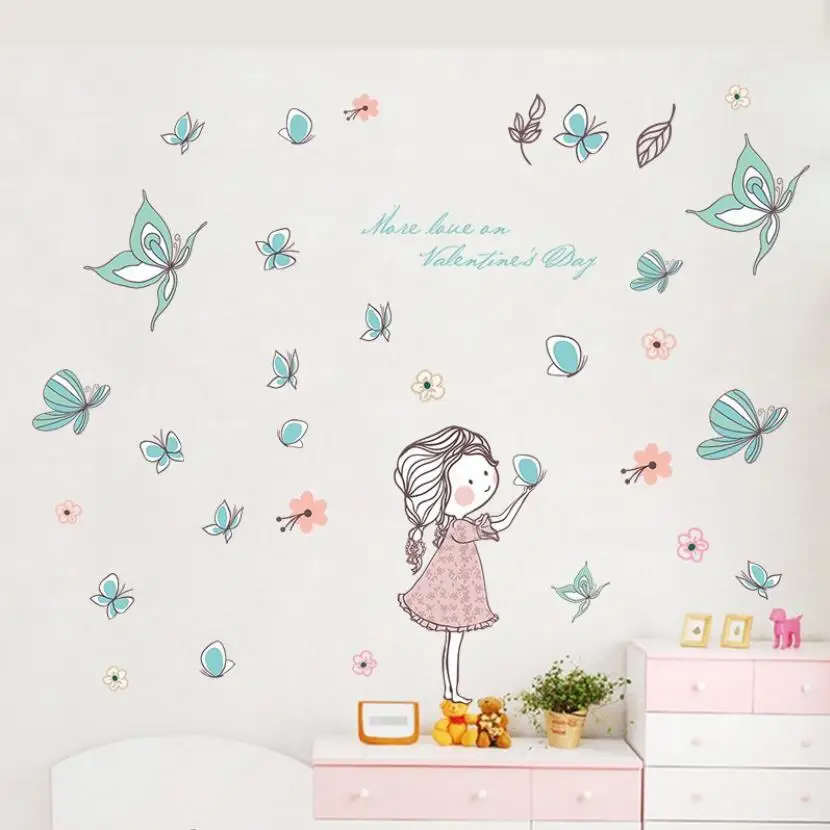 Diy Lovely Baby Girl Bedroom Decor Wall Stickers Cute Cartoon Butterfly Flying Home Children Rooms Naklejki Dekoracyjne XN194 | Дом и сад