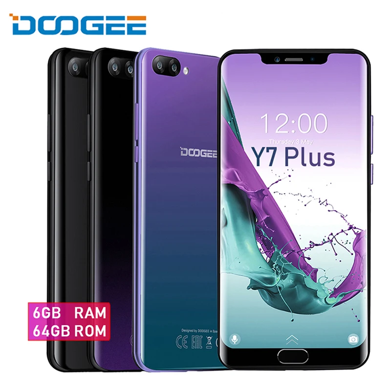 DOOGEE Y7 Plus мобильный телефон 6 18 дюймов 1080*2246 экран MTK6757 Восьмиядерный 2 5 ГГц ГБ ОЗУ 64