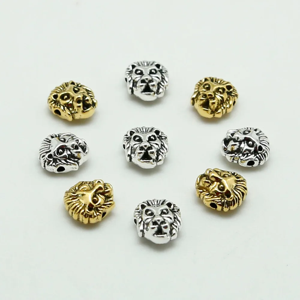 

10pcs/lot Metal Charms DIY Antique Sliver Gold Color Tibetan lion Head Beads Spacer Beads For Jewelry Making 11x12mm