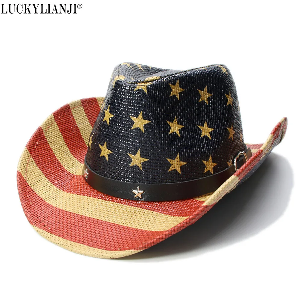 LUCKYLIANJI Kid Child Children's Pentagram Stripes American Flag Wide Brim Straw Sun Beach Cowboy Cowgirl Hat (54cm)
LUCKYLIANJI Kid Child Children's Pentagram Stripes American Flag Wide Brim Straw Sun Beach Cowboy Cowgirl Hat (54cm)