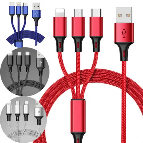 3 в 1 Micro USB Type C IOS кабель для быстрой зарядки и передачи данных iPhone 8X7 6 6S Plus iOS 10 9 8