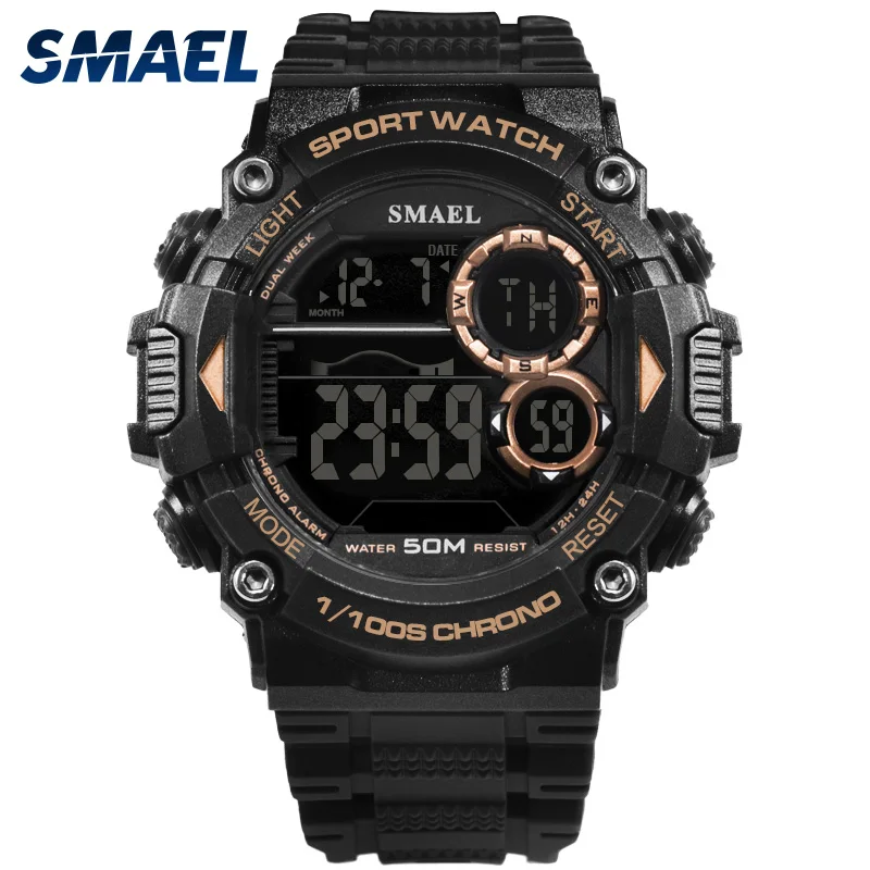 

2018 SMAEL Brand Watch Men Waterproof LED Sports S Shock Resist Relogio Masculino Sport Black Gold 1707 Digital Watches Bracelet